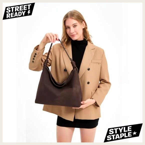 Large Faux Suede Hobo Tote Bag Lightweight Slouchy Shoulder Handbag - Picture 3 of 7